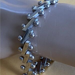 Vintage Heavy Sterling Silver
Double Head Ball Pin & Block
Link Bracelet,